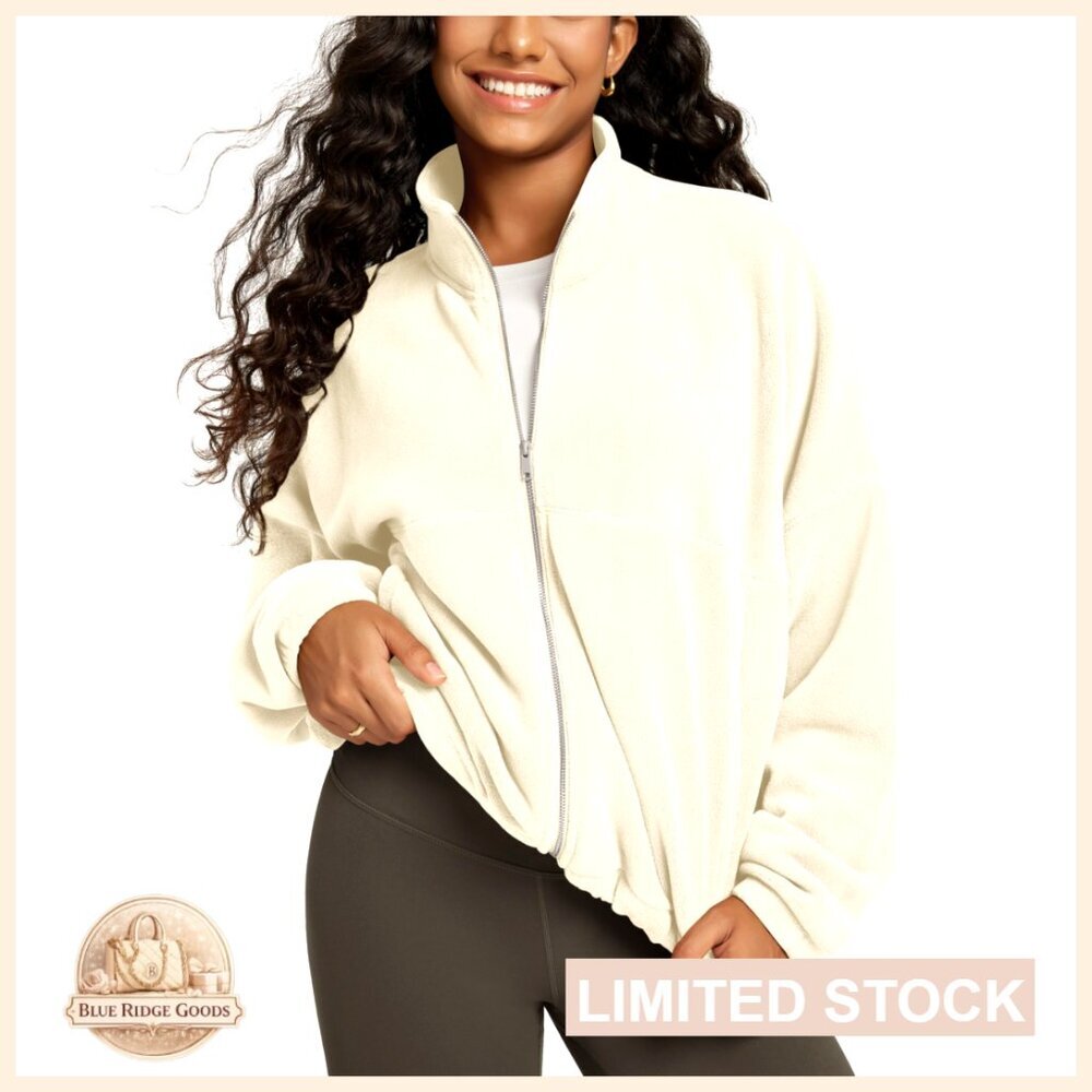 Soft Polar Fleece Full-Zip Jacket Cinchable Hem Modern Cozy Winter Layering